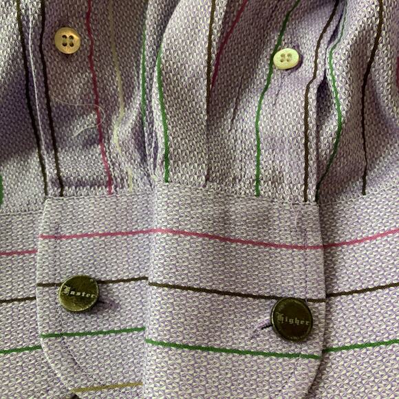 Ted Baker London Mens Button Down Size 6 Purple Colorful Striped Cotton Lavender - Picture 13 of 15